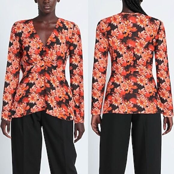 NWT PATRIZIA PEPE Floral Print Viscose Italian Blouse Top Large - Picture 1 of 9